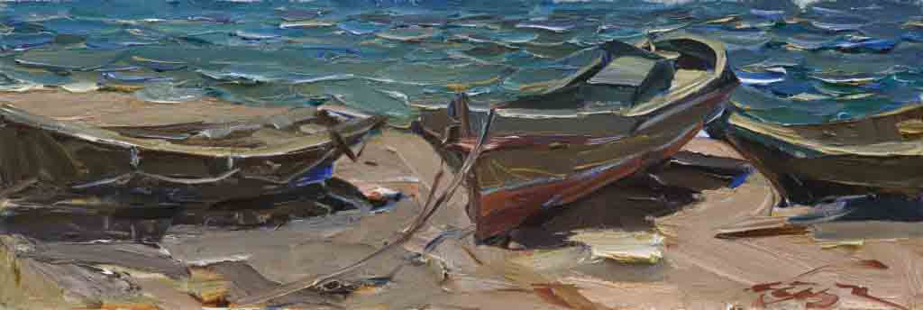 At the Azov, cardboard, oil. Size: 24,5x72,5. Year: 2008.