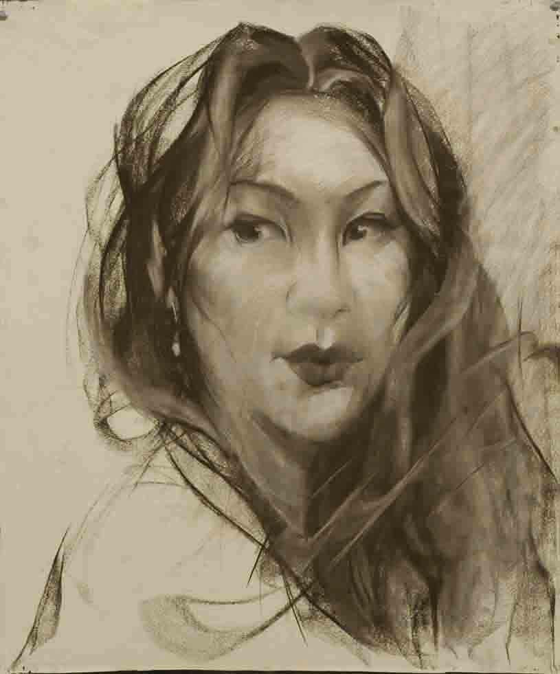Female portrait. Paper. Brown sauce. Size: 65x50. Year: 2001.